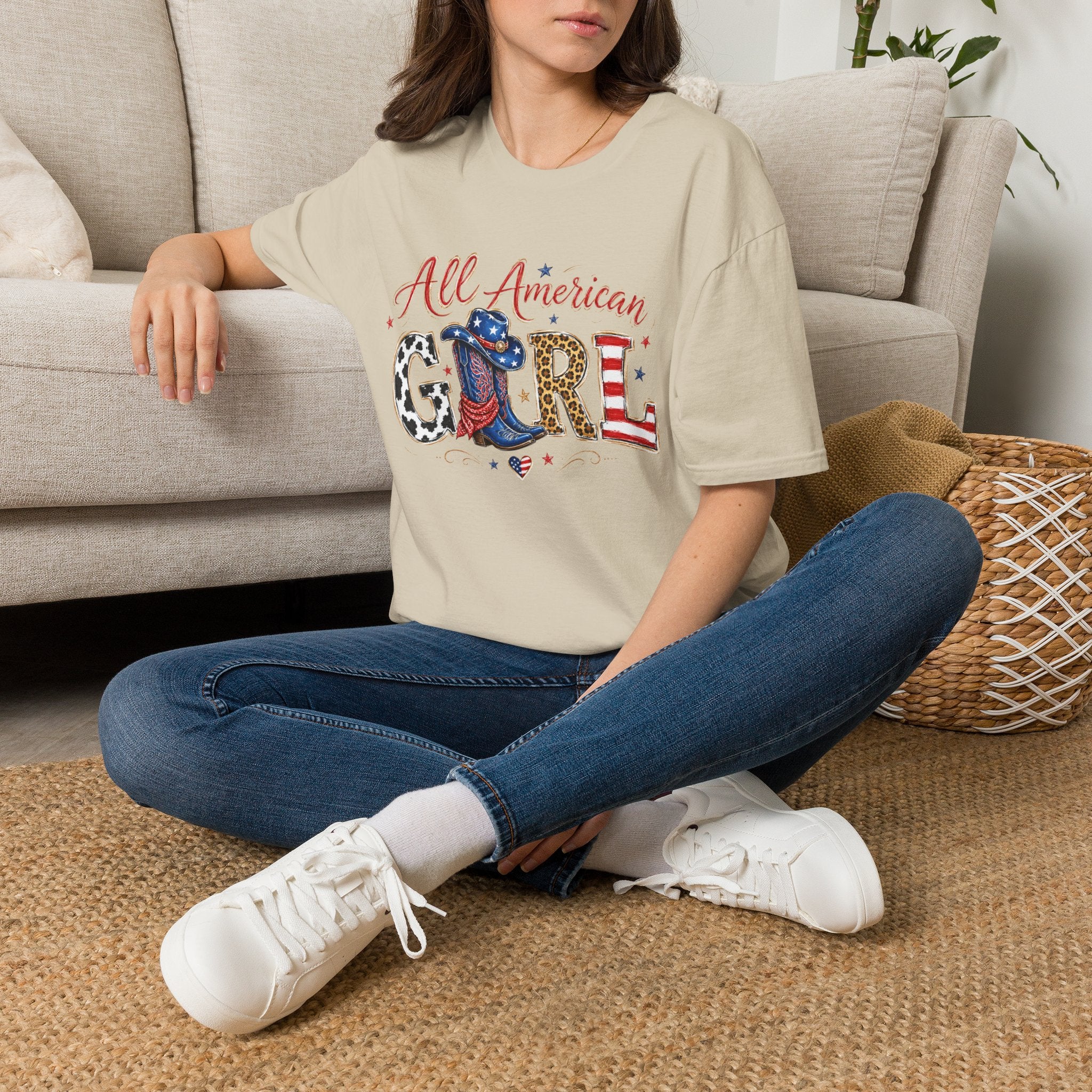 All American Girl T-Shirt — Patriotic USA Leopard & Flag Graphic Tee