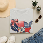 Patriotic Patchwork USA T-Shirt — Quilted Red White & Blue Map Tee
