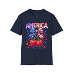 America Patriotic Cherry Graphic T-Shirt — USA Flag Bow 4th of July Tee