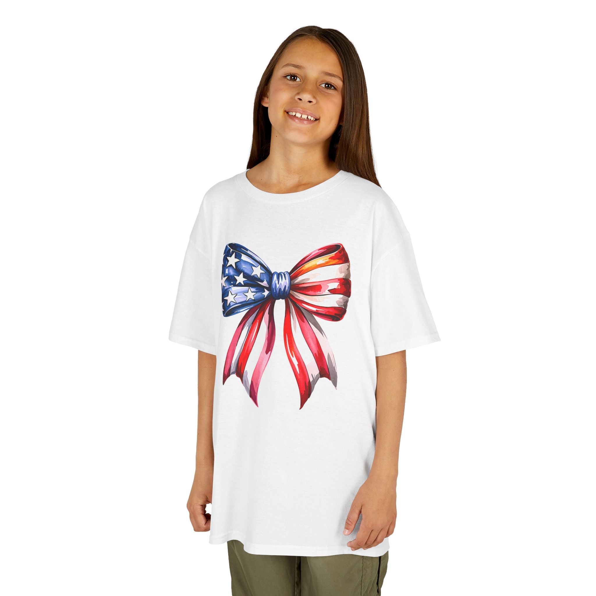 Youth, Kids Tee — Patriotic American Flag Bow Graphic