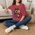 T-Shirt — Patriotic Sunflower Messy Bun (America)