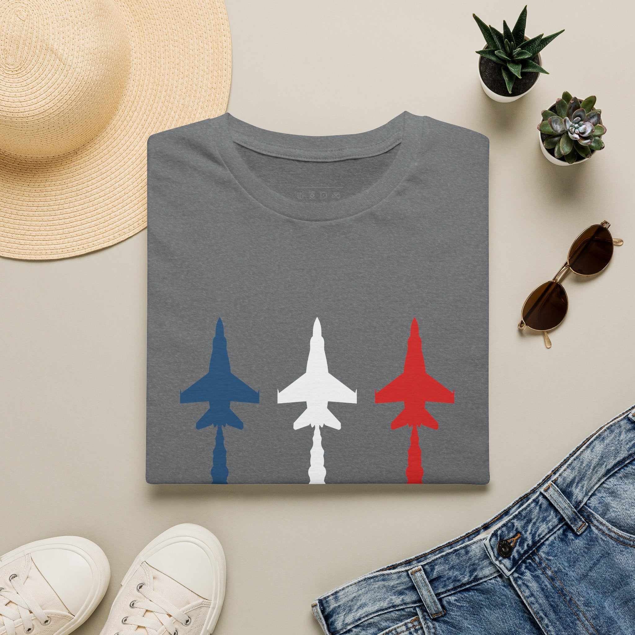 Patriotic Fighter Jet T-Shirt — Red White & Blue Military Aircraft Tee