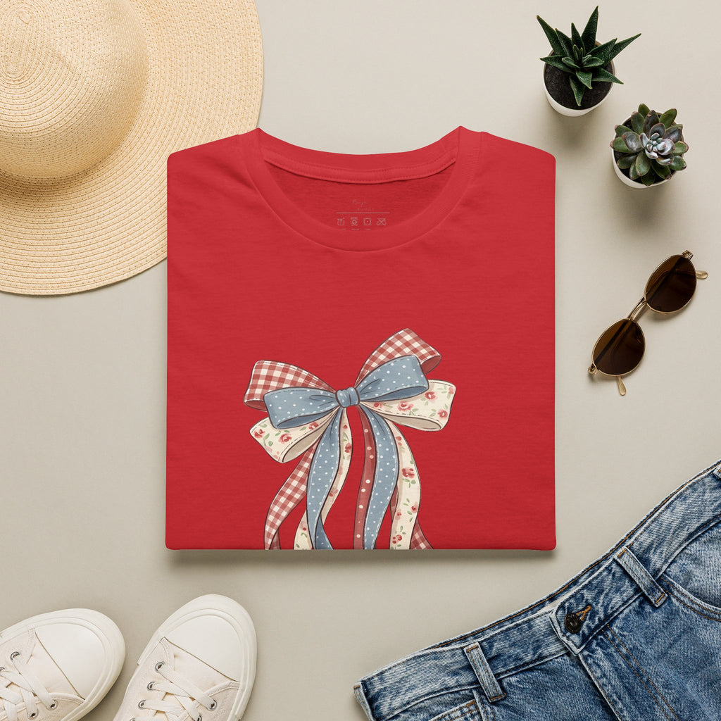 Bow Ribbon T-Shirt — Vintage Americana Floral & Gingham Bow Tee