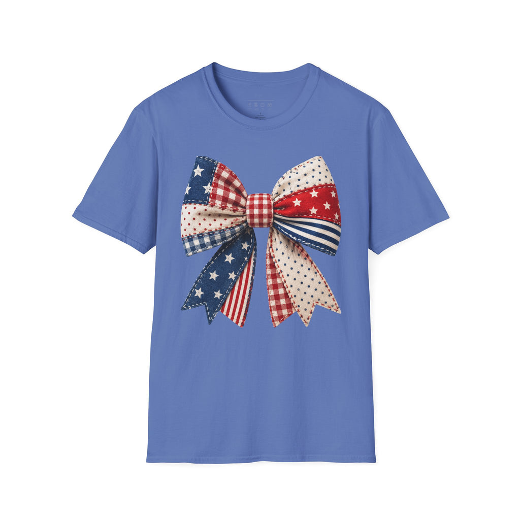 Patriotic Bow T-Shirt — Vintage American Flag Ribbon Tee