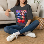 America Patriotic Cherry Graphic T-Shirt — USA Flag Bow 4th of July Tee