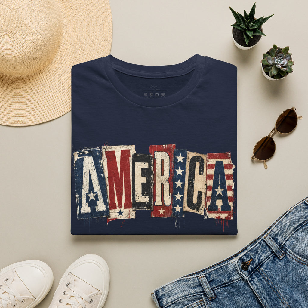 America Vintage Flag T-Shirt — Patriotic USA Graphic Tee for 4th of July