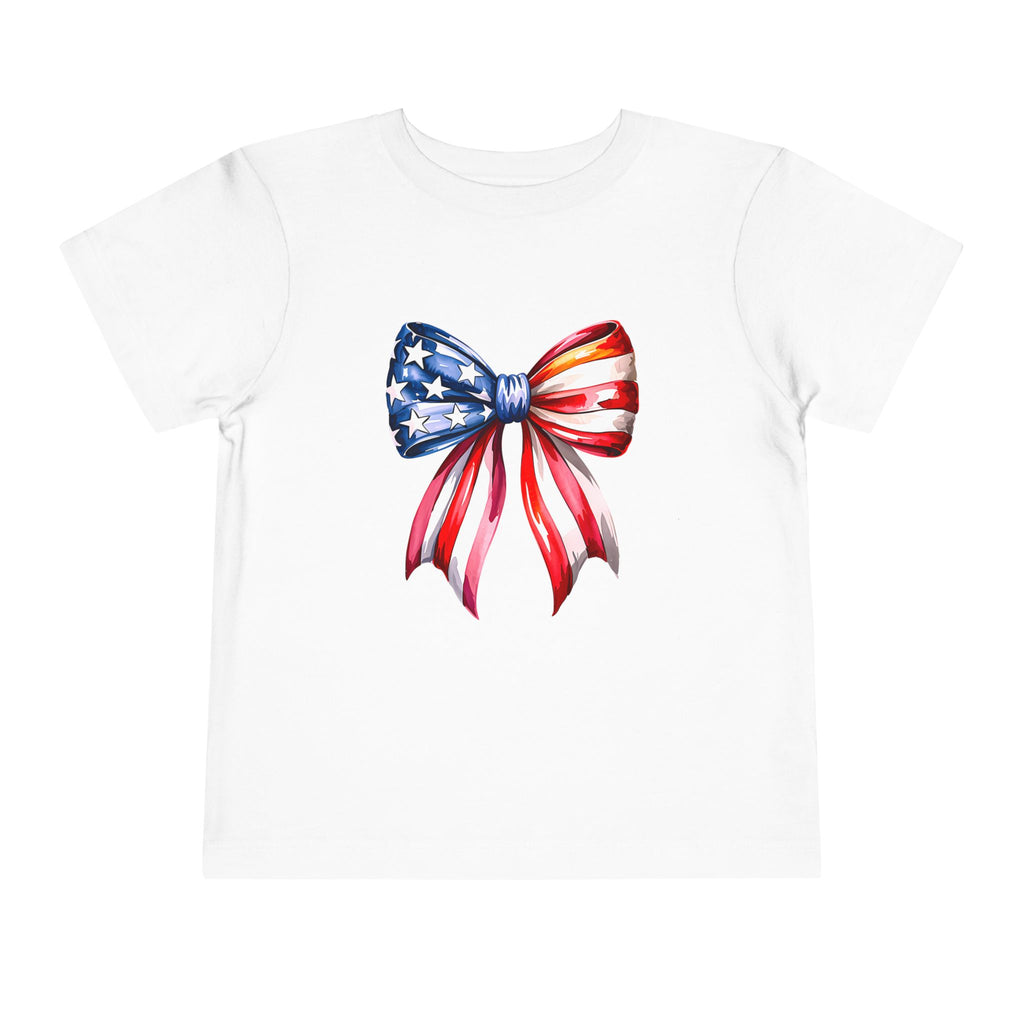 Toddler Tee — Patriotic American Flag Bow Graphic (4th of July Kids Shirt)