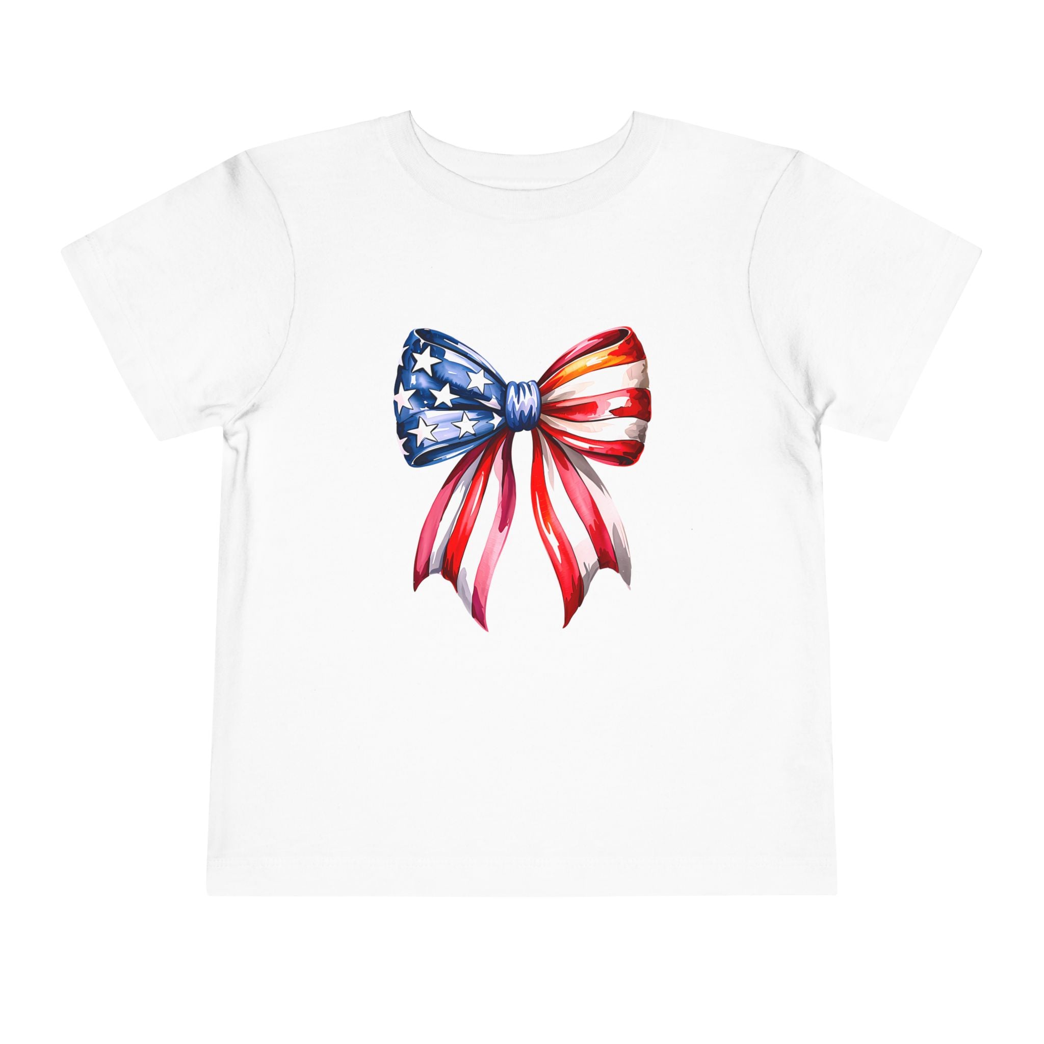 Toddler Tee — Patriotic American Flag Bow Graphic (4th of July Kids Shirt)