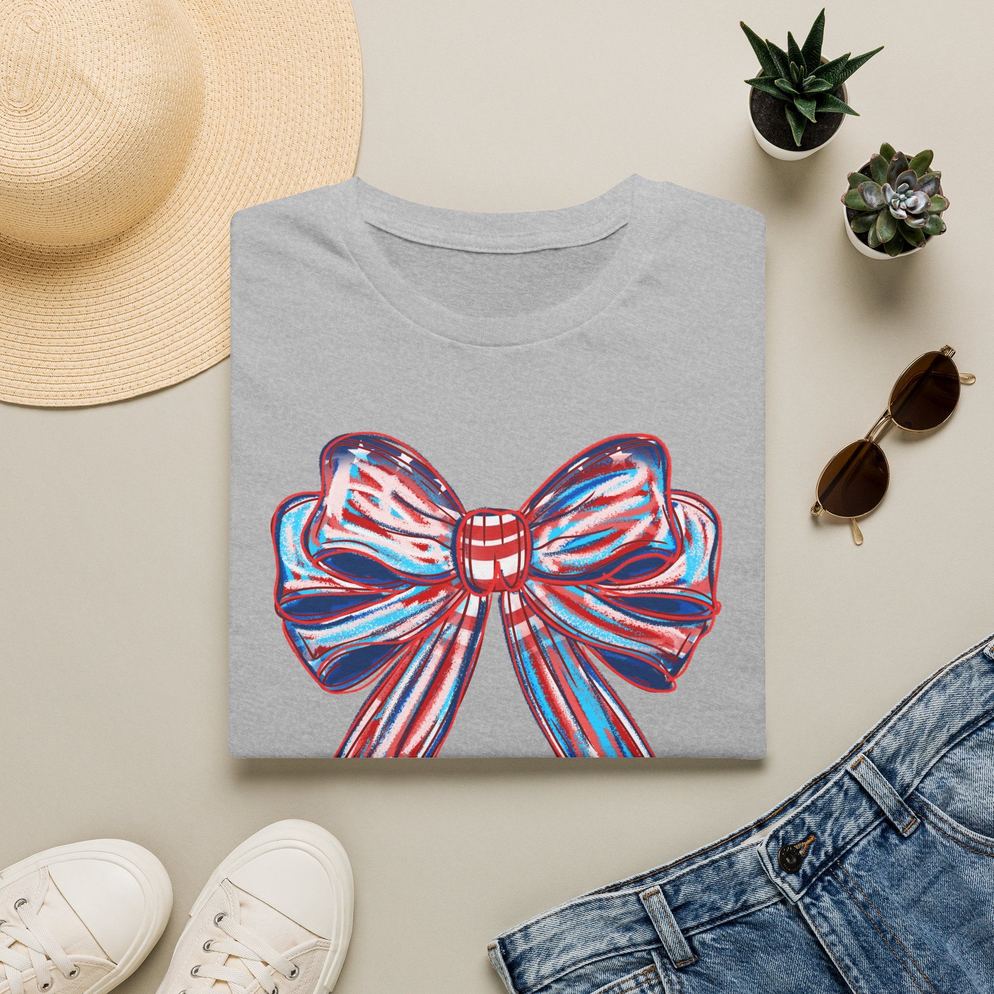 Patriotic Red White Blue Bow T-Shirt — 4th of July Americana Graphic Tee
