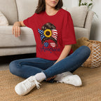 T-Shirt — Patriotic Sunflower Messy Bun (America)