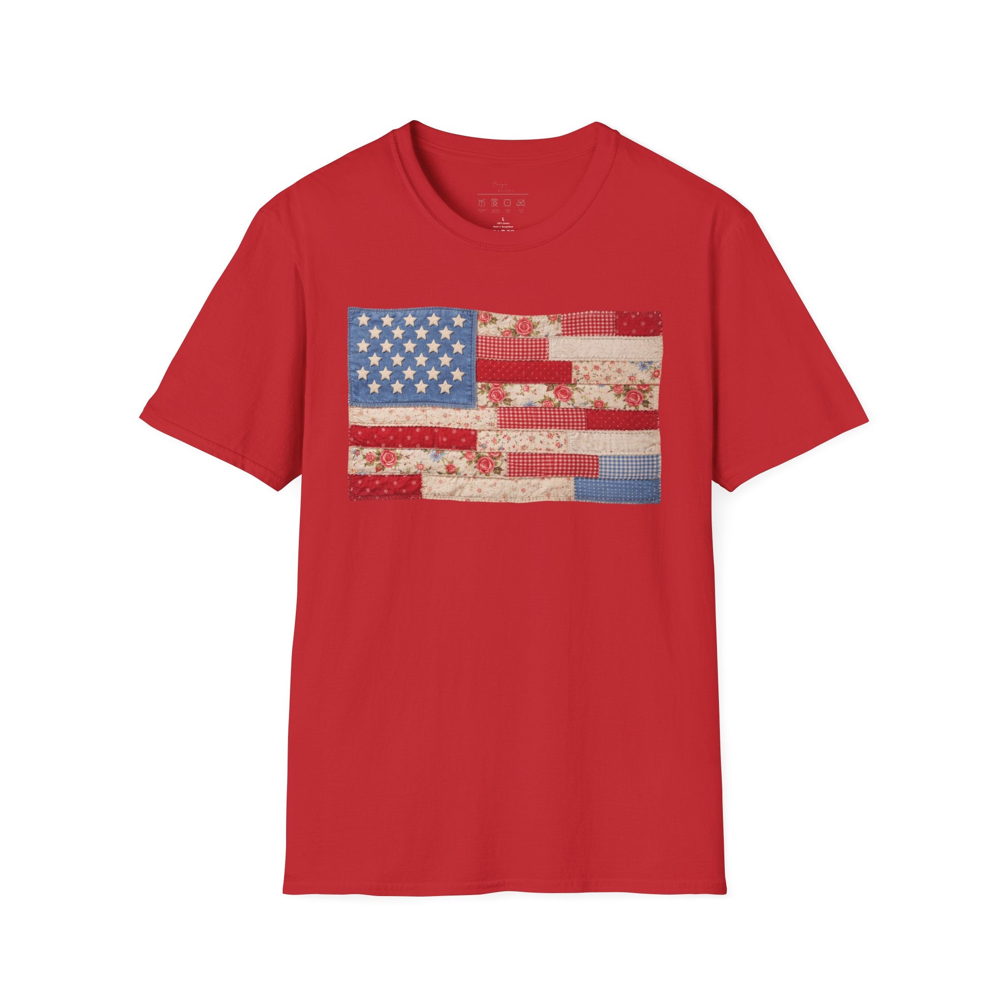 Patchwork American Flag T-Shirt — Vintage Floral Patriotic Tee