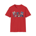 USA Patriotic T-Shirt — Distressed Flag Letters with Bows (4th of July)