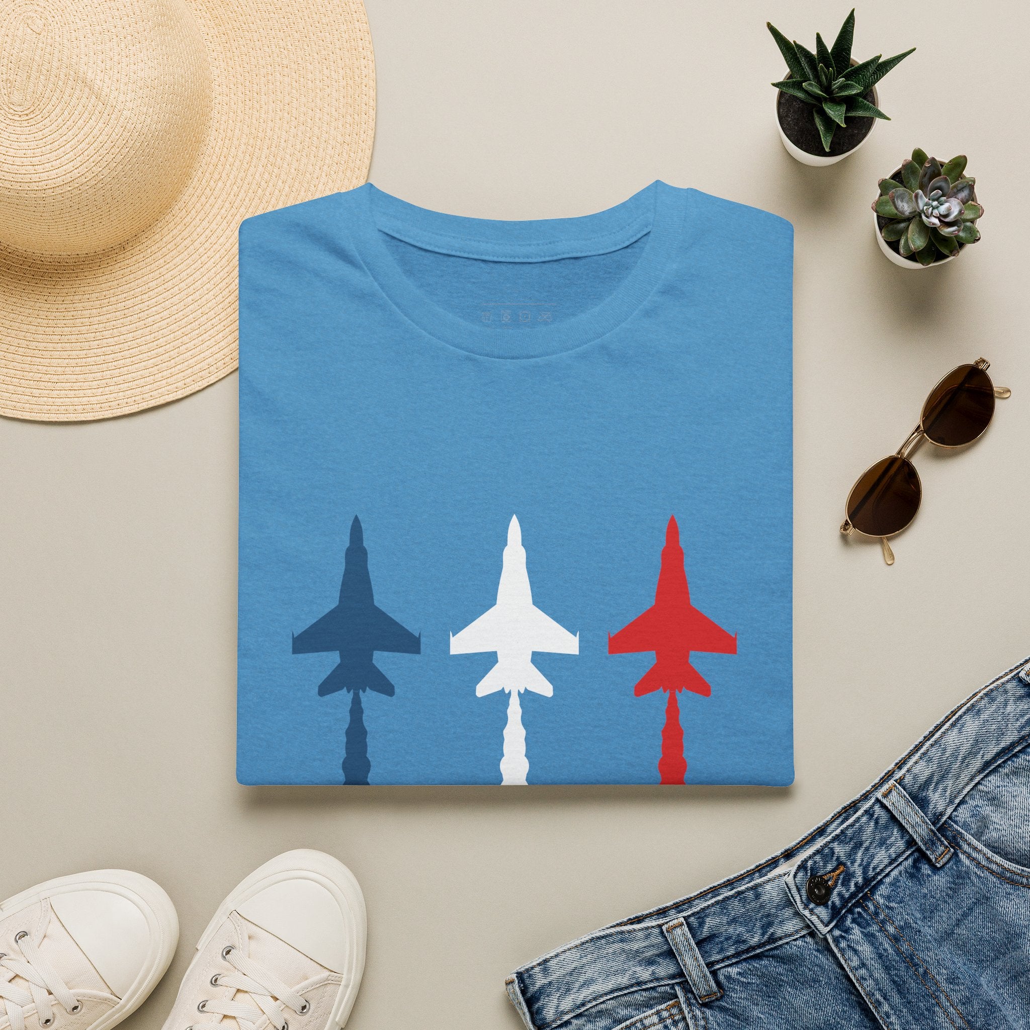 Patriotic Fighter Jet T-Shirt — Red White & Blue Military Aircraft Tee