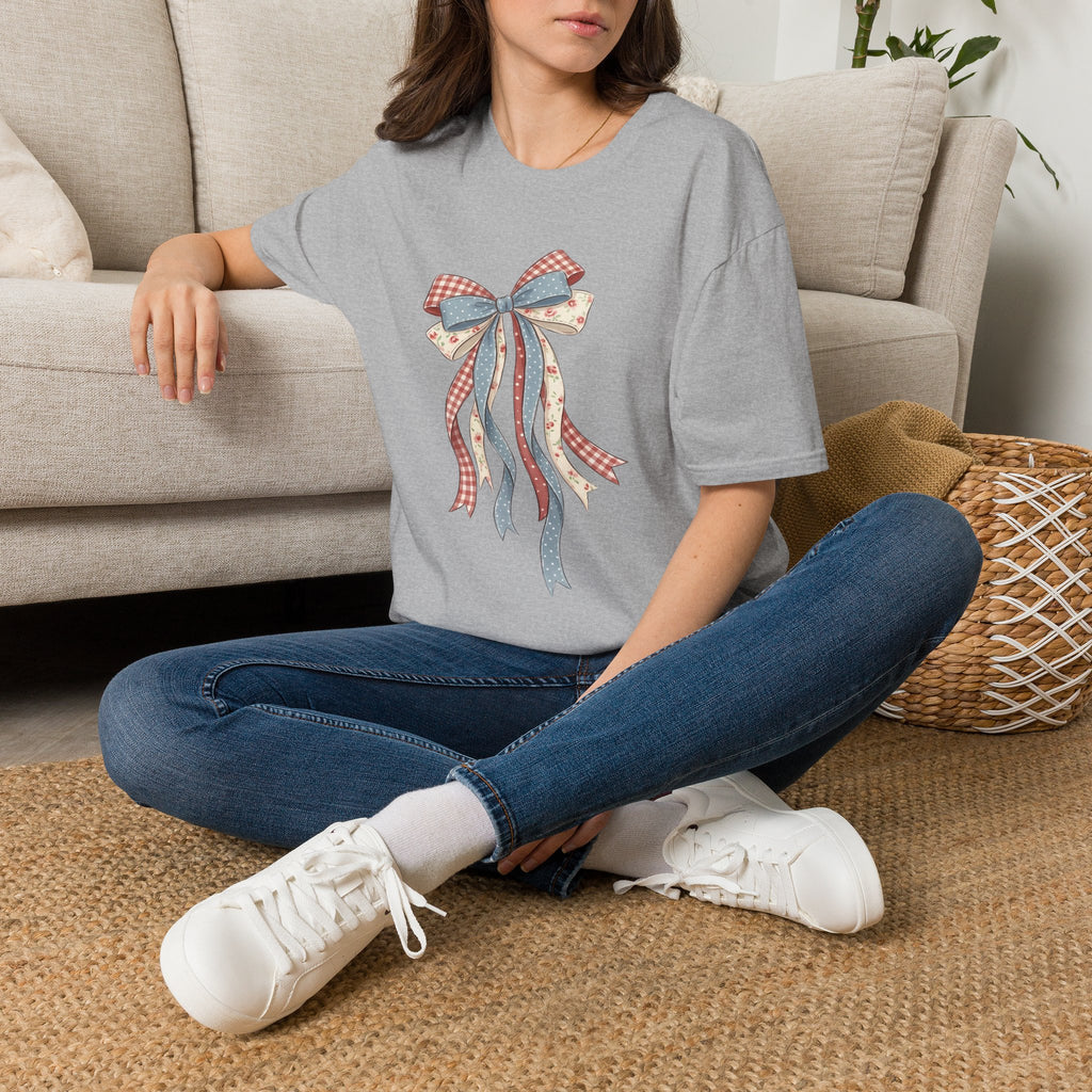 Bow Ribbon T-Shirt — Vintage Americana Floral & Gingham Bow Tee