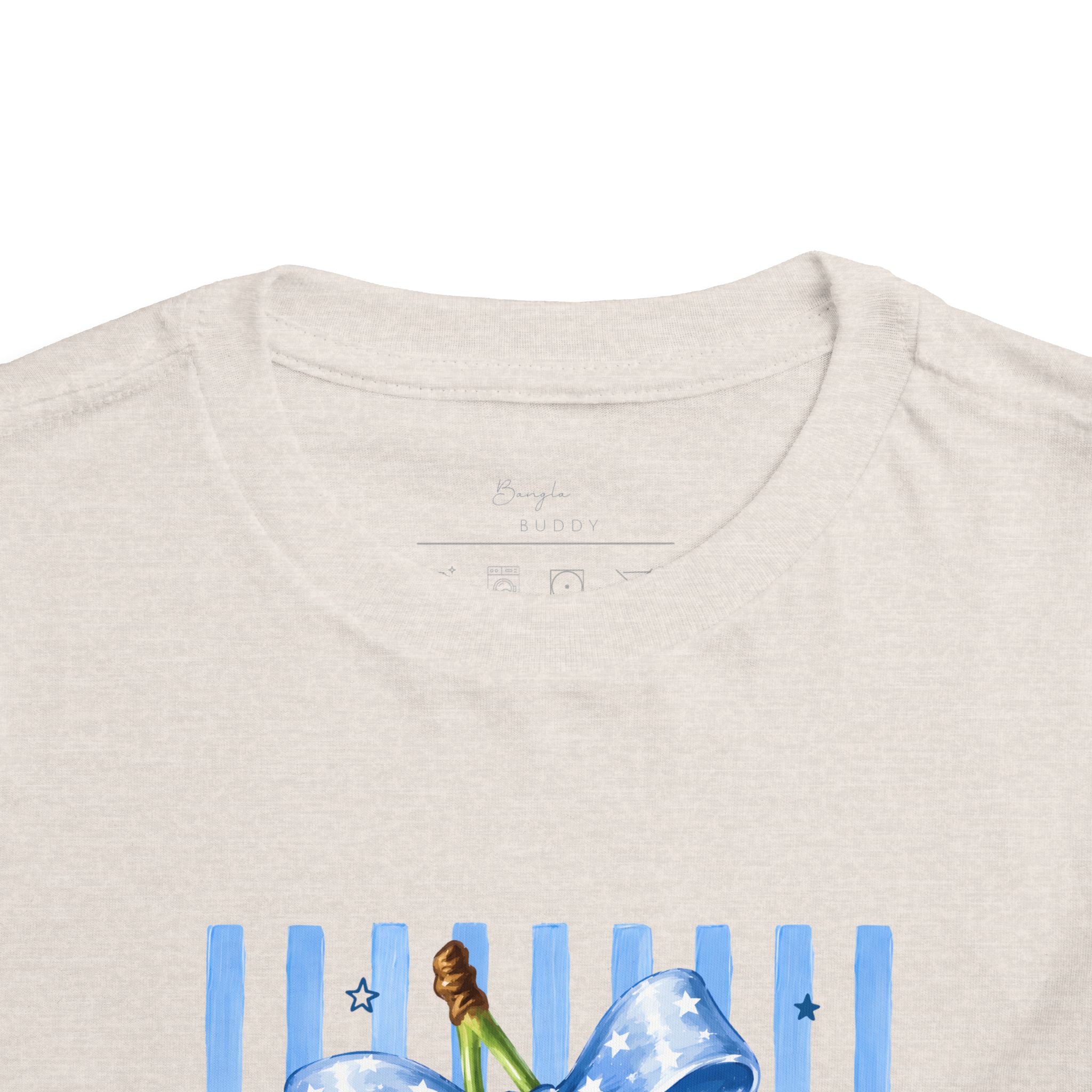 Toddler Tee Cherry Bow   — Cute Red Cherries with Blue Stripes