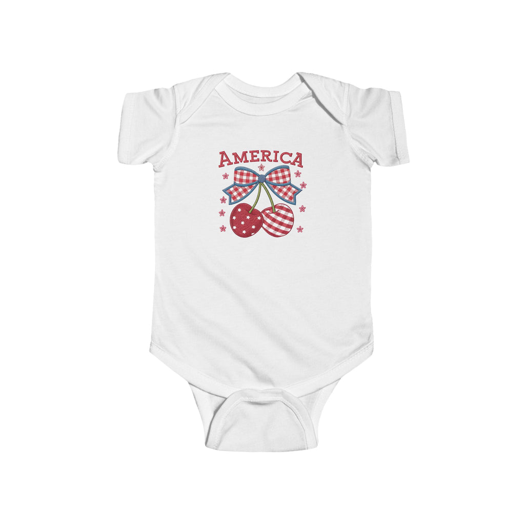 America Baby Bodysuit - Patriotic Cherries 4th of July Infant Onesie