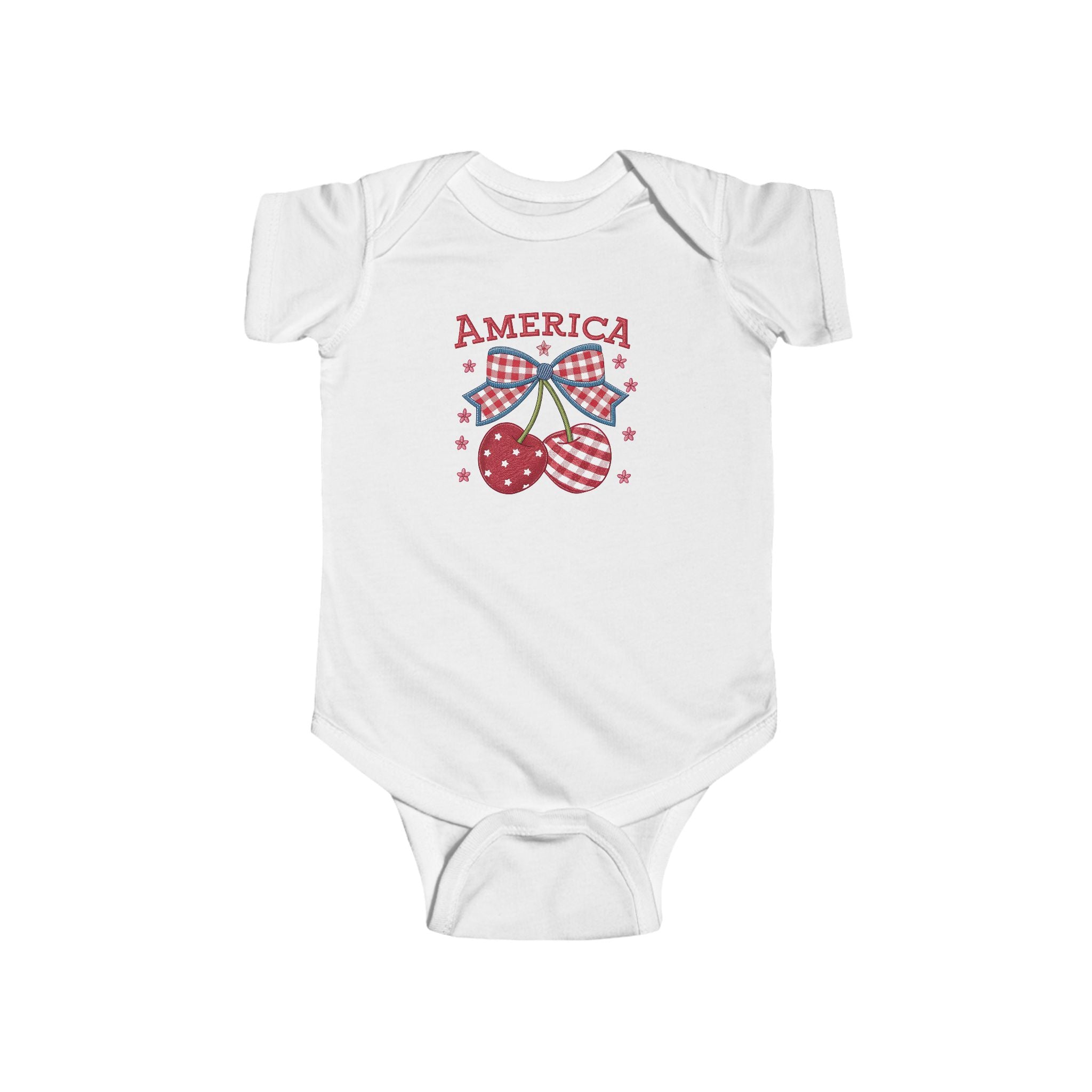 America Baby Bodysuit - Patriotic Cherries 4th of July Infant Onesie