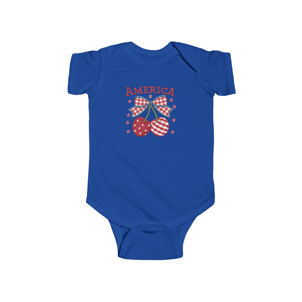 America Baby Bodysuit - Patriotic Cherries 4th of July Infant Onesie
