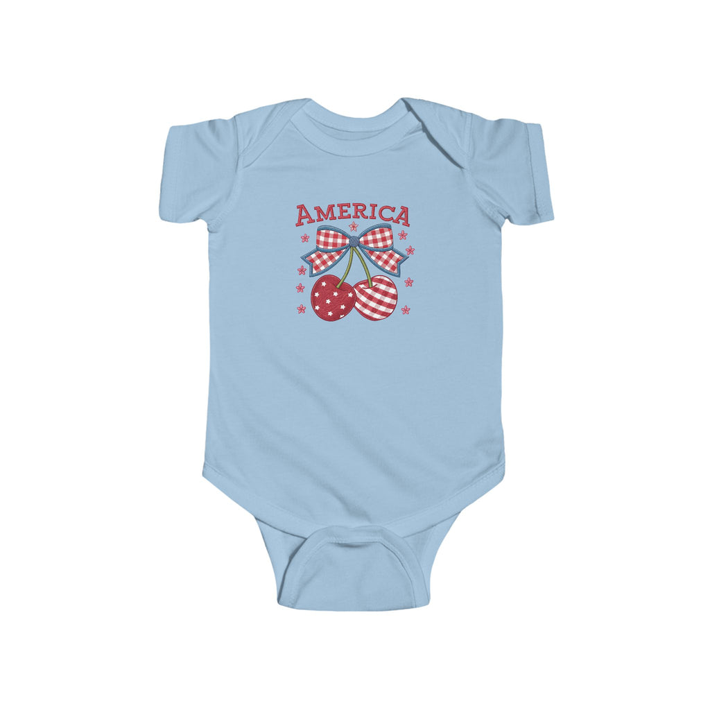 America Baby Bodysuit - Patriotic Cherries 4th of July Infant Onesie