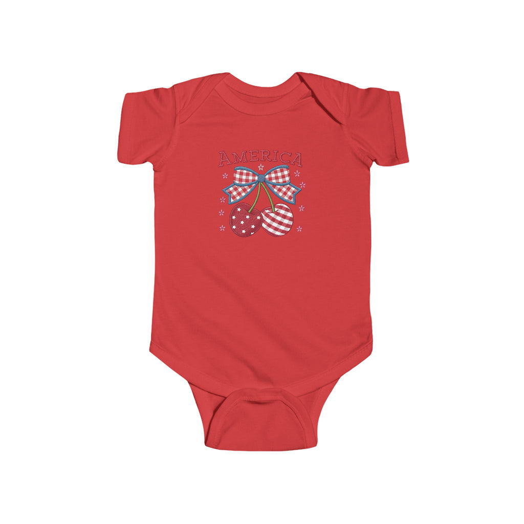 America Baby Bodysuit - Patriotic Cherries 4th of July Infant Onesie