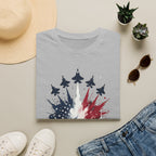T-Shirt — Patriotic Jet Flyover with American Flag Splash