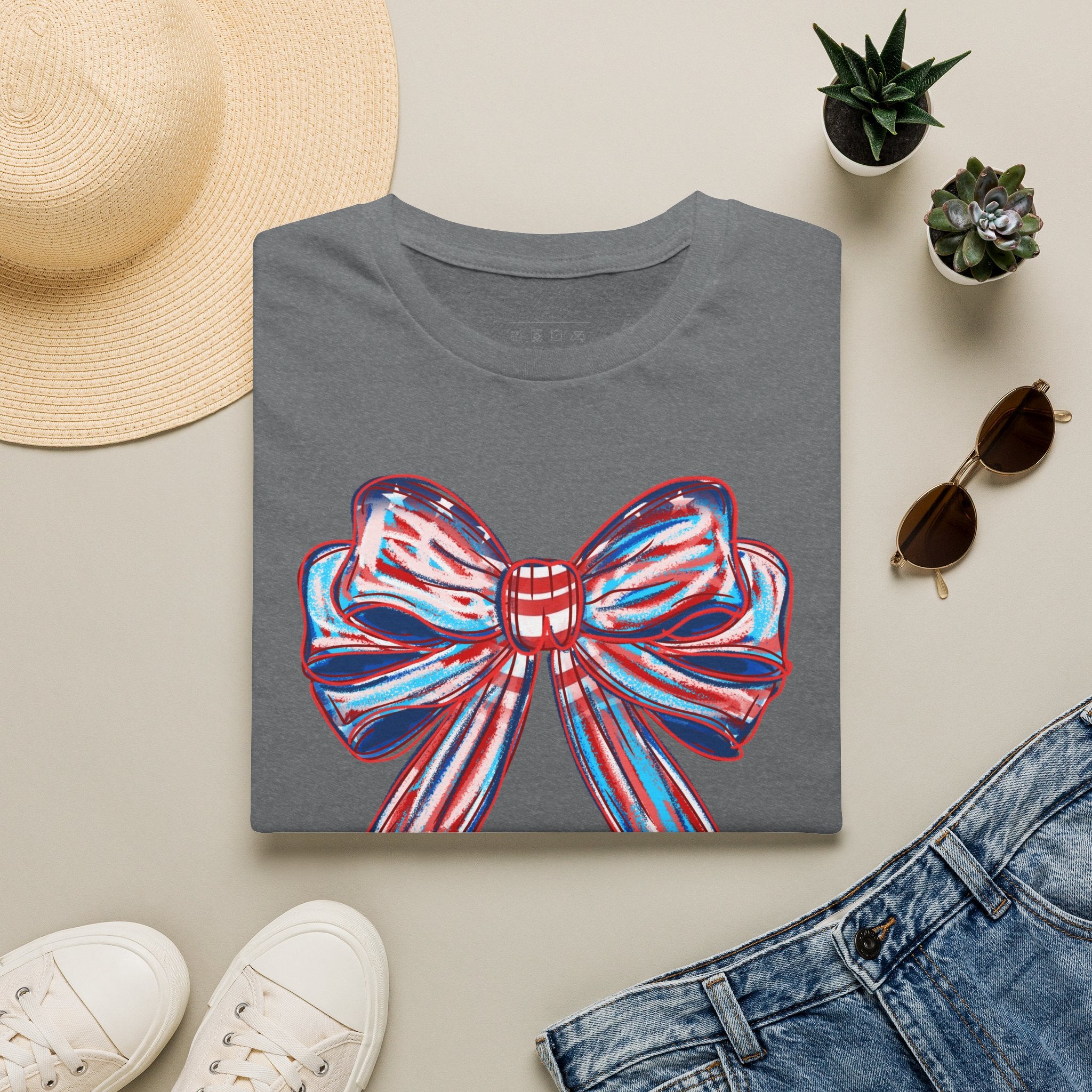 Patriotic Red White Blue Bow T-Shirt — 4th of July Americana Graphic Tee