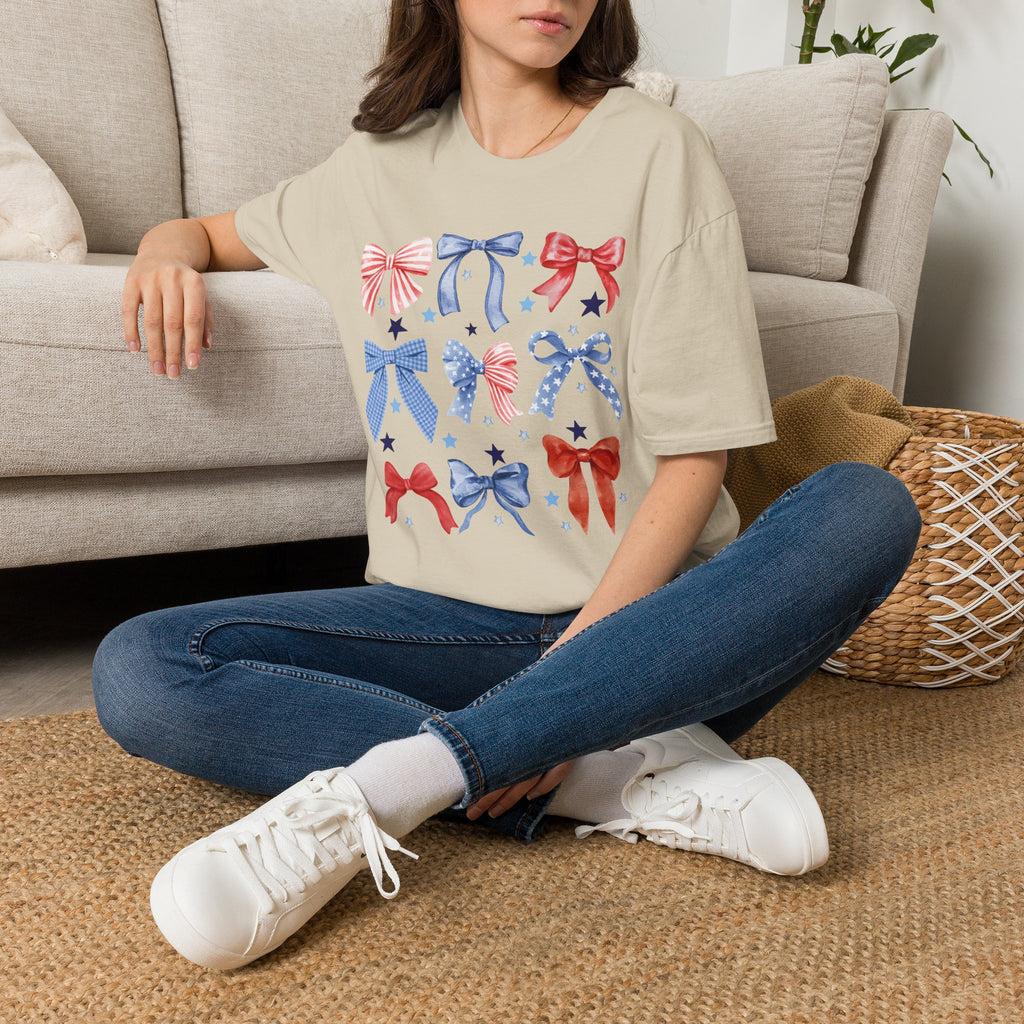 Patriotic Red White Blue Bow T-Shirt — Stars & Ribbon Graphic Tee