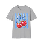 Cherry Graphic T-Shirt — Blue Bow & Striped Summer Tee