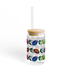 16oz Floral Bird Sipper Glass with Bamboo Lid — Reusable Straw Tumbler