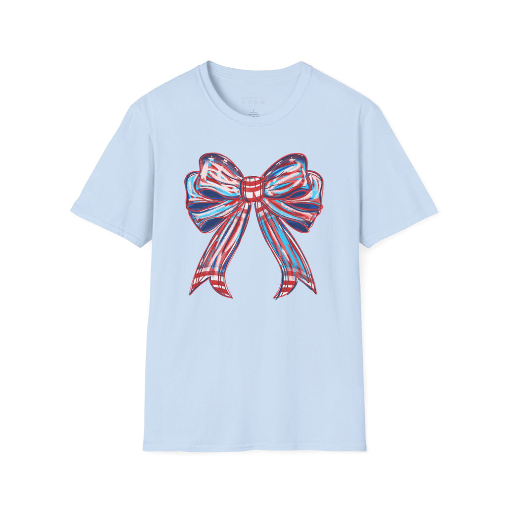 Patriotic Red White Blue Bow T-Shirt — 4th of July Americana Graphic Tee