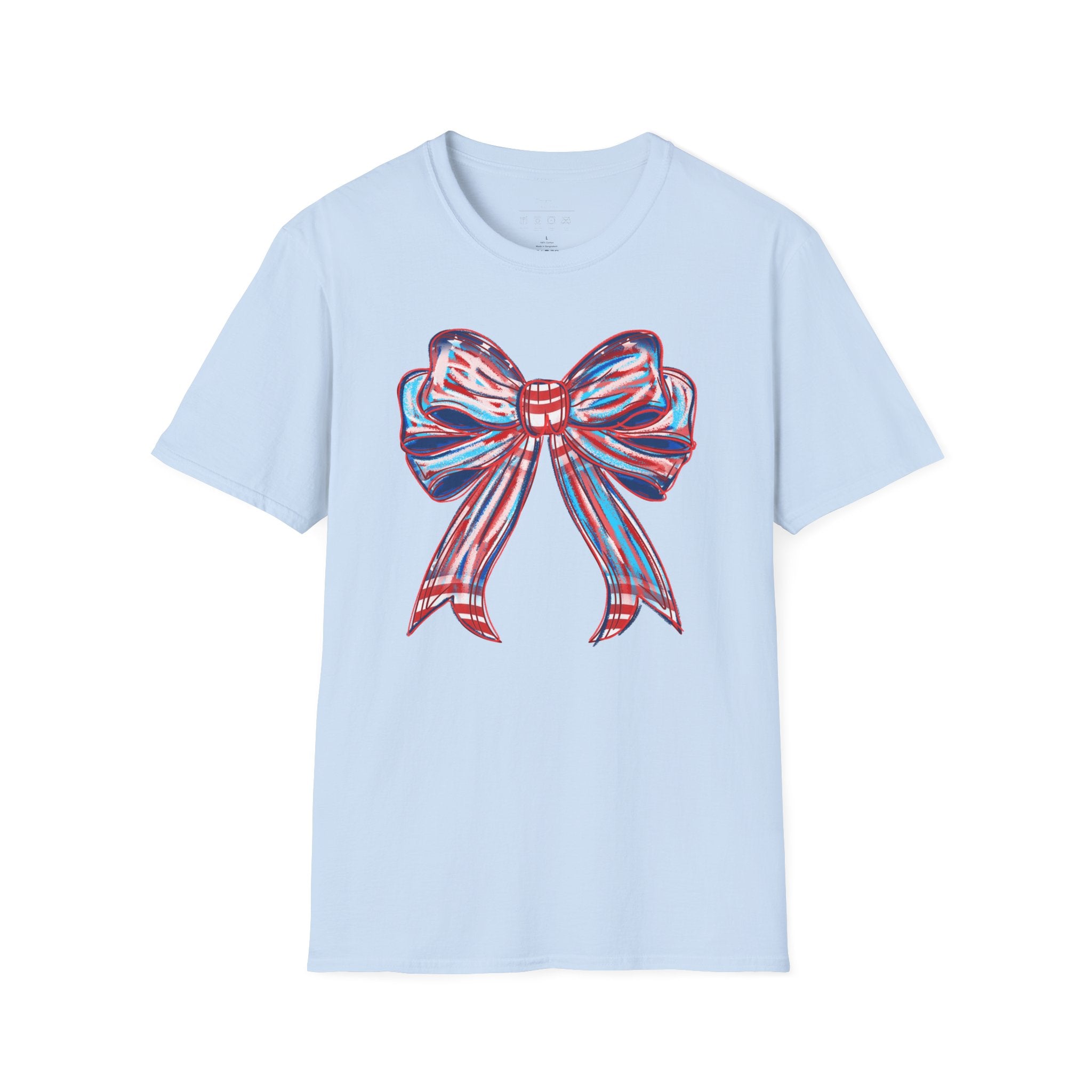 Patriotic Red White Blue Bow T-Shirt — 4th of July Americana Graphic Tee