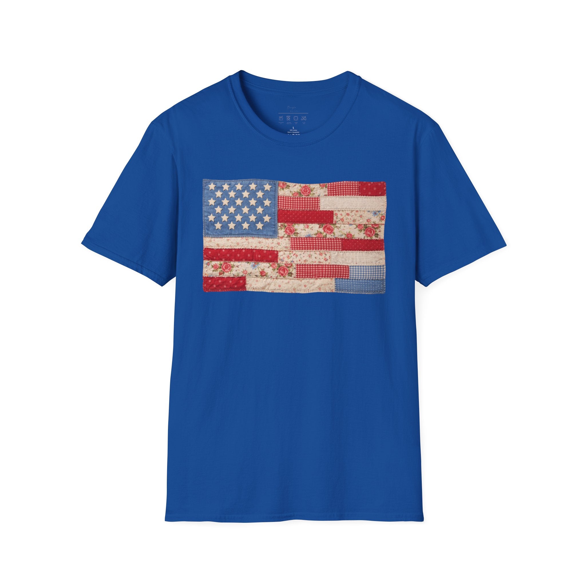 Patchwork American Flag T-Shirt — Vintage Floral Patriotic Tee