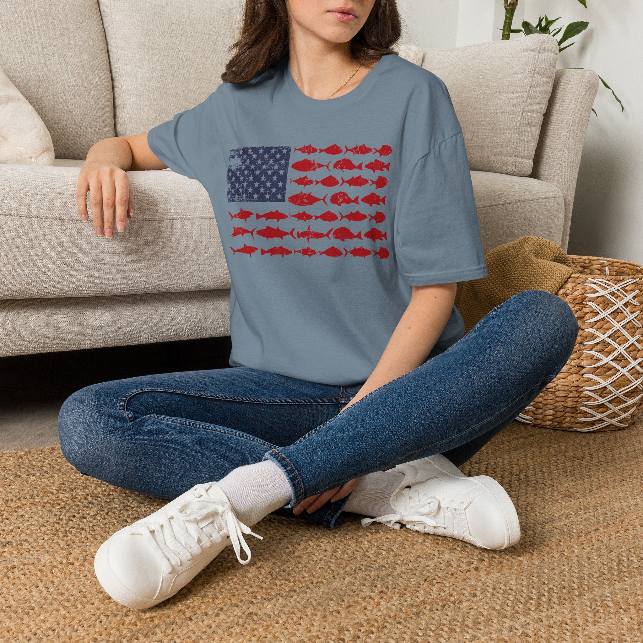 American Fishing Flag T-Shirt — Patriotic Fish Graphic Tee
