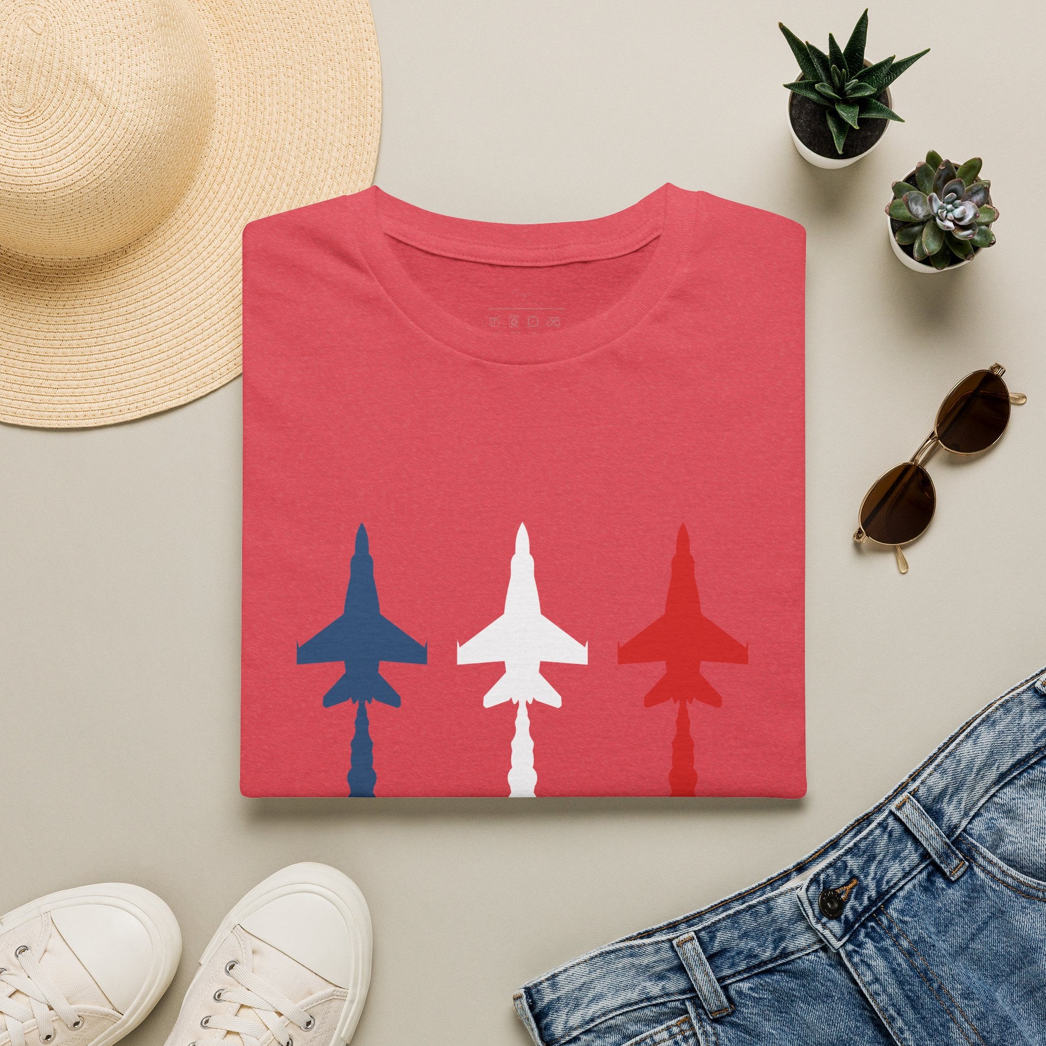 Patriotic Fighter Jet T-Shirt — Red White & Blue Military Aircraft Tee