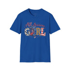 All American Girl T-Shirt — Patriotic USA Leopard & Flag Graphic Tee