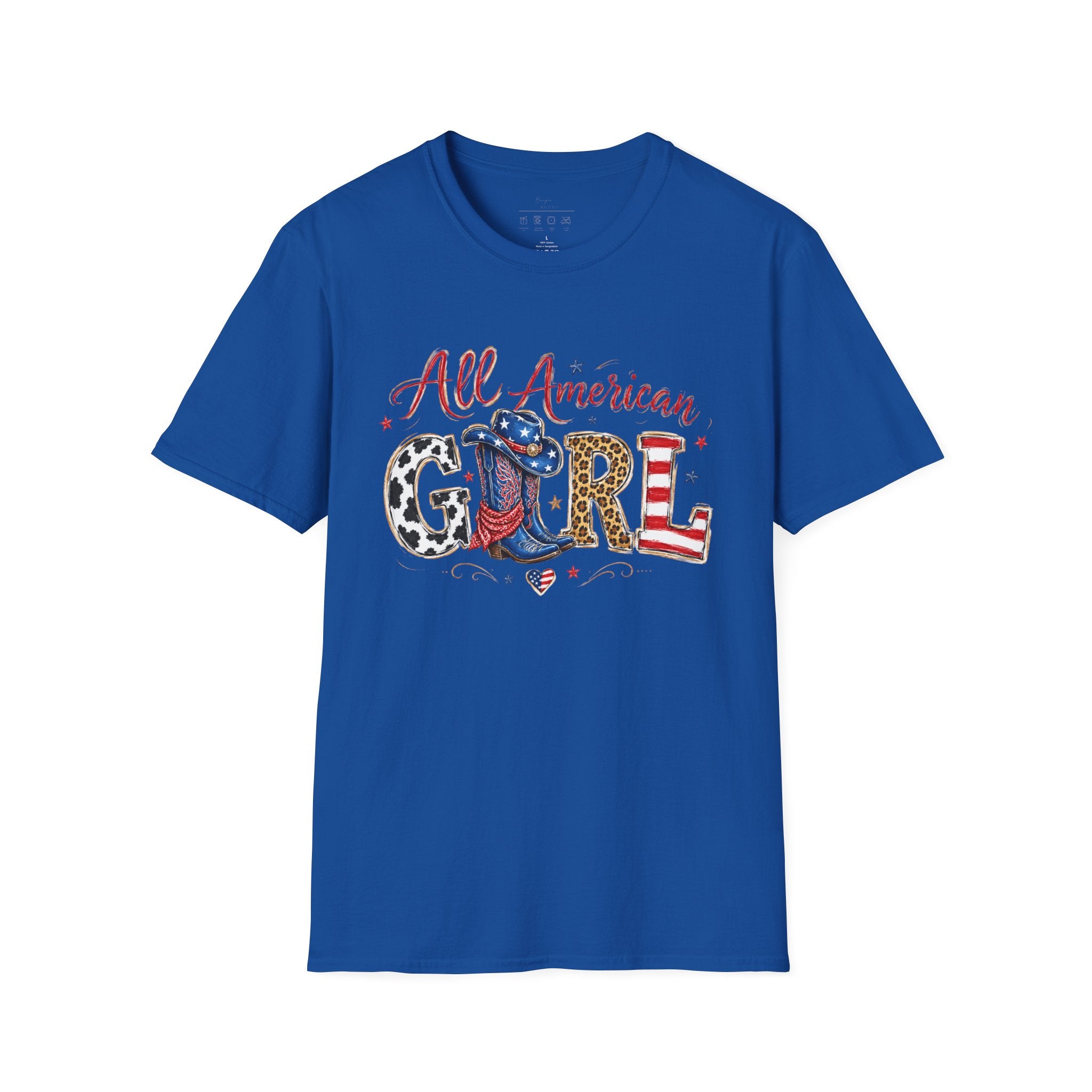 All American Girl T-Shirt — Patriotic USA Leopard & Flag Graphic Tee