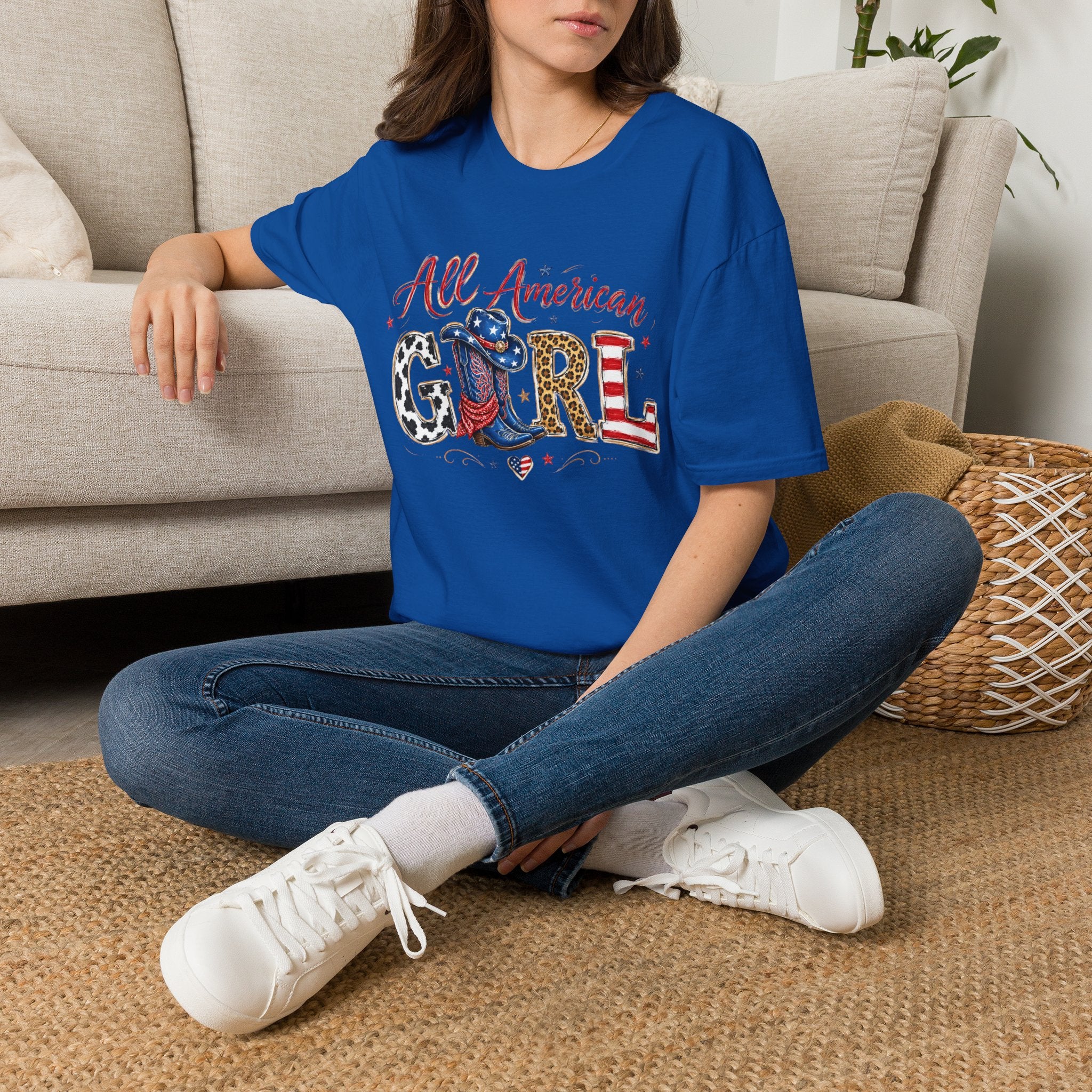 All American Girl T-Shirt — Patriotic USA Leopard & Flag Graphic Tee