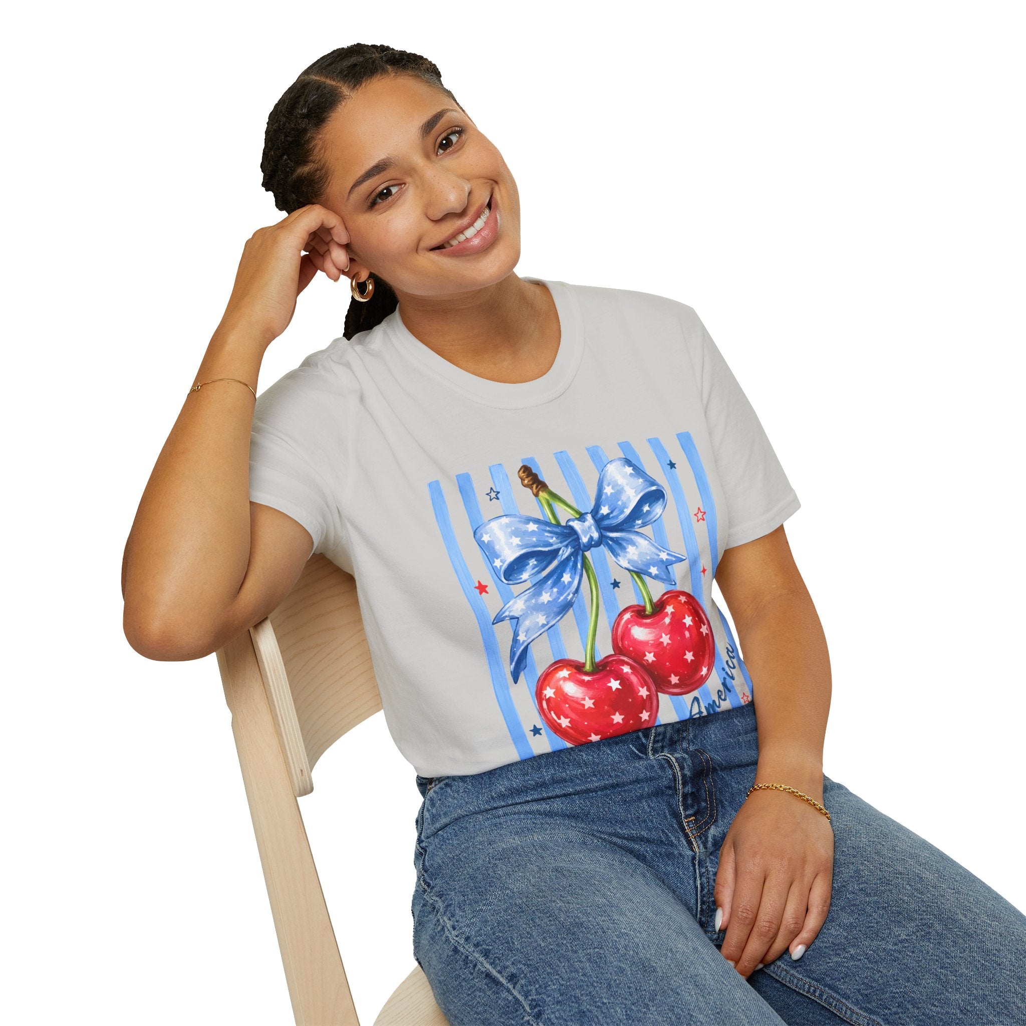 Blue Bow & Striped, Cherry  Summer Tee