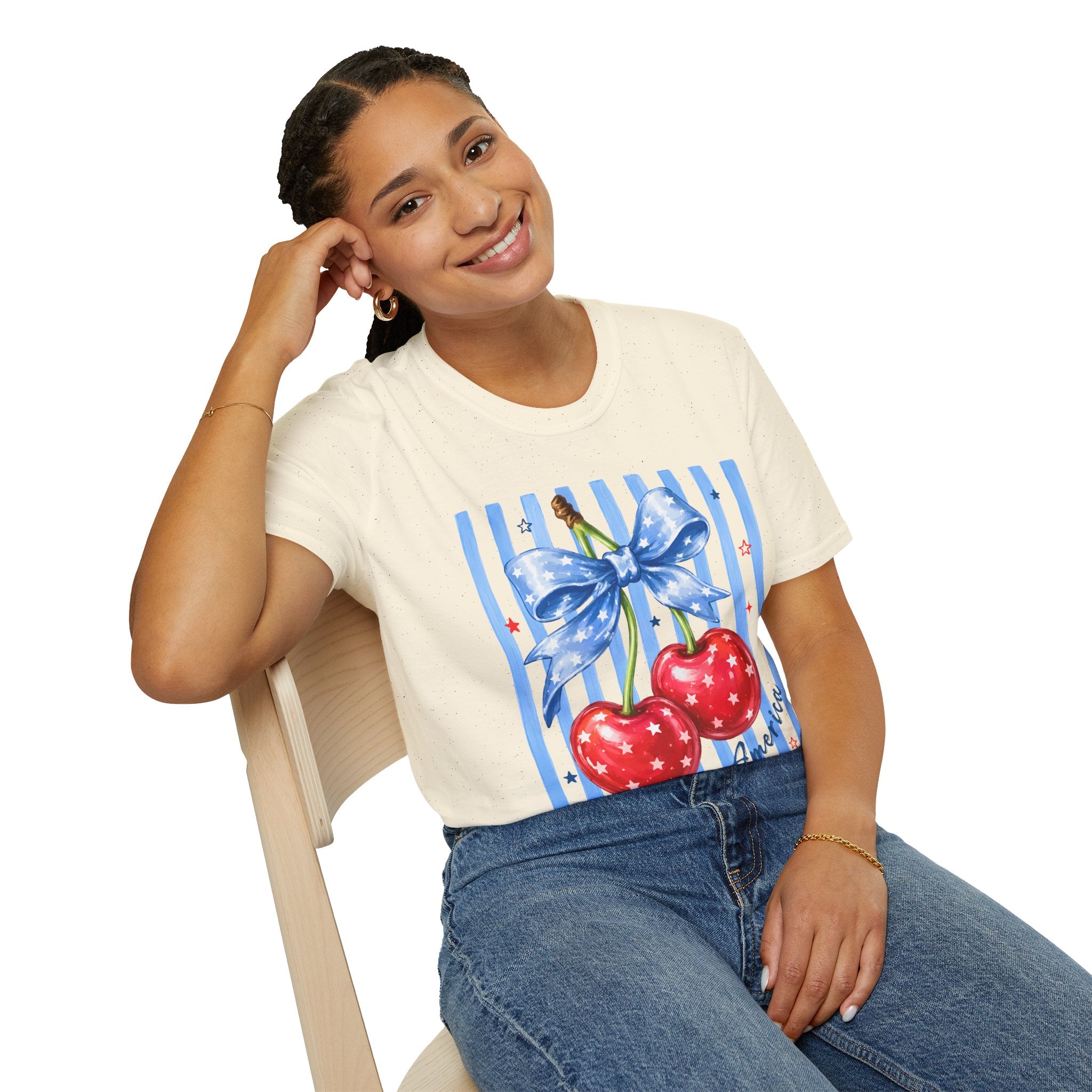 Blue Bow & Striped, Cherry  Summer Tee