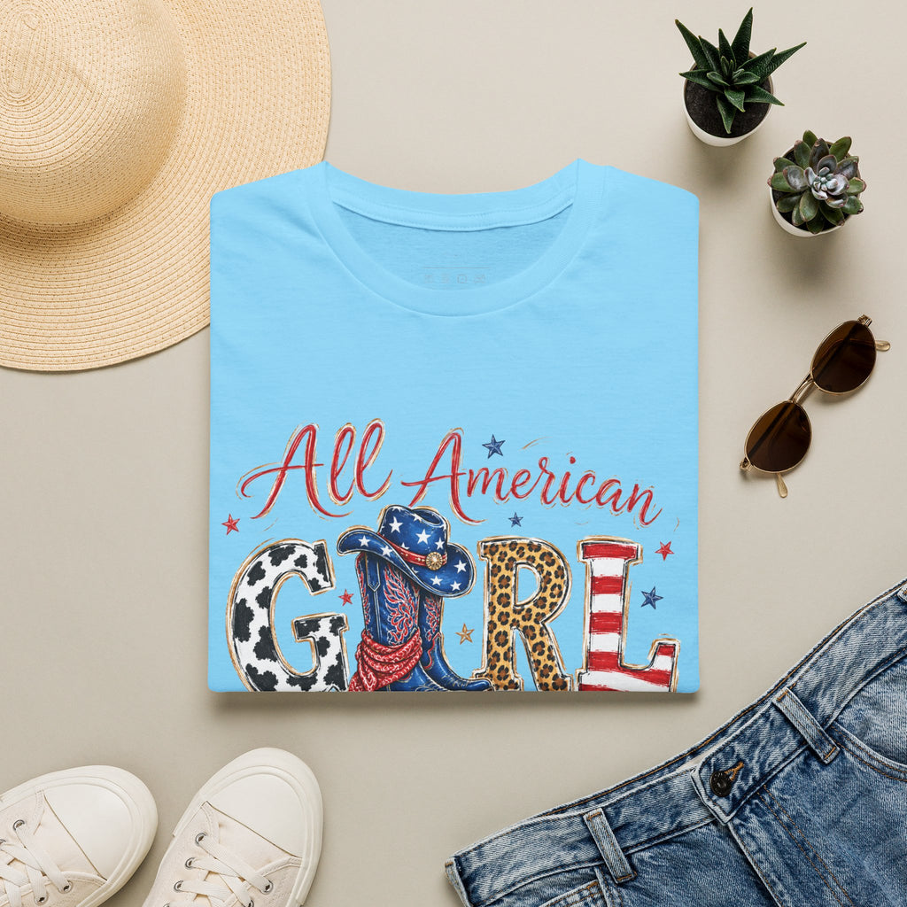 All American Girl T-Shirt — Patriotic USA Leopard & Flag Graphic Tee
