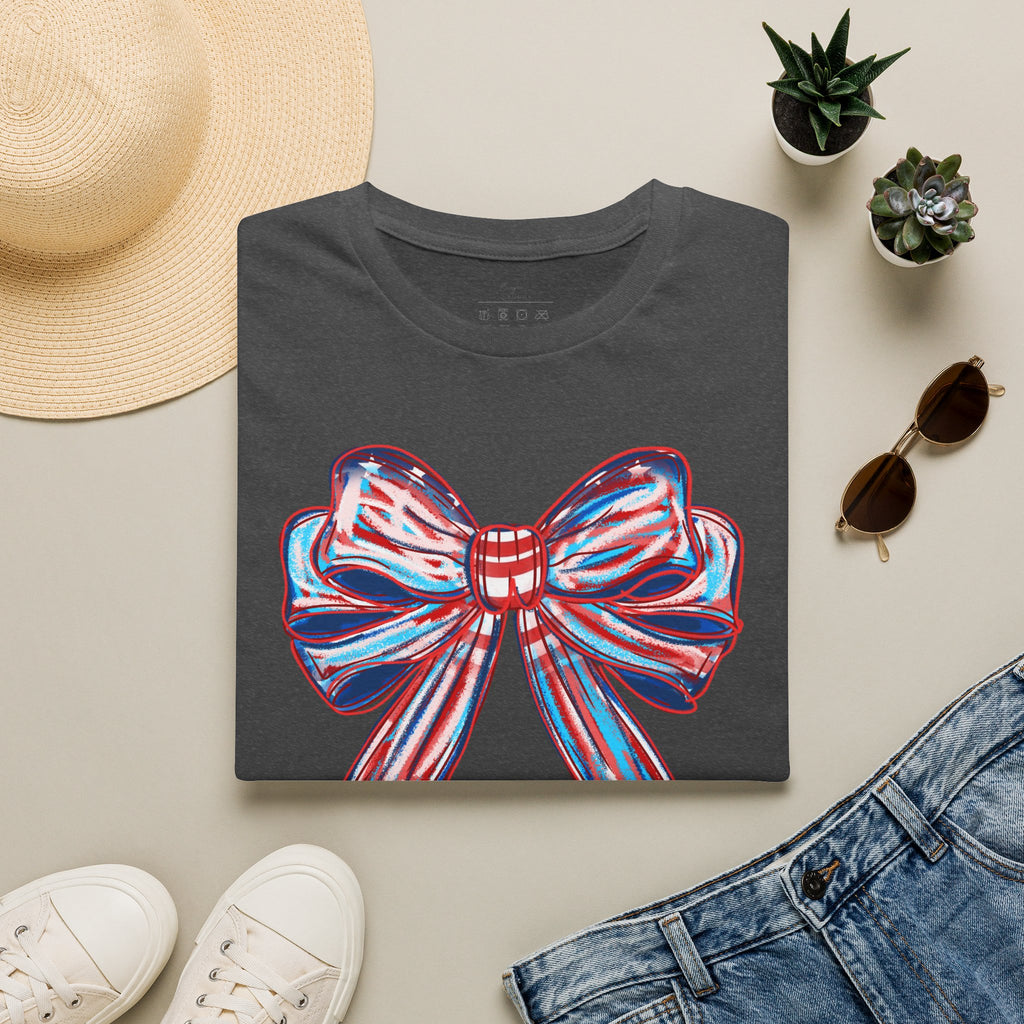 Patriotic Red White Blue Bow T-Shirt — 4th of July Americana Graphic Tee