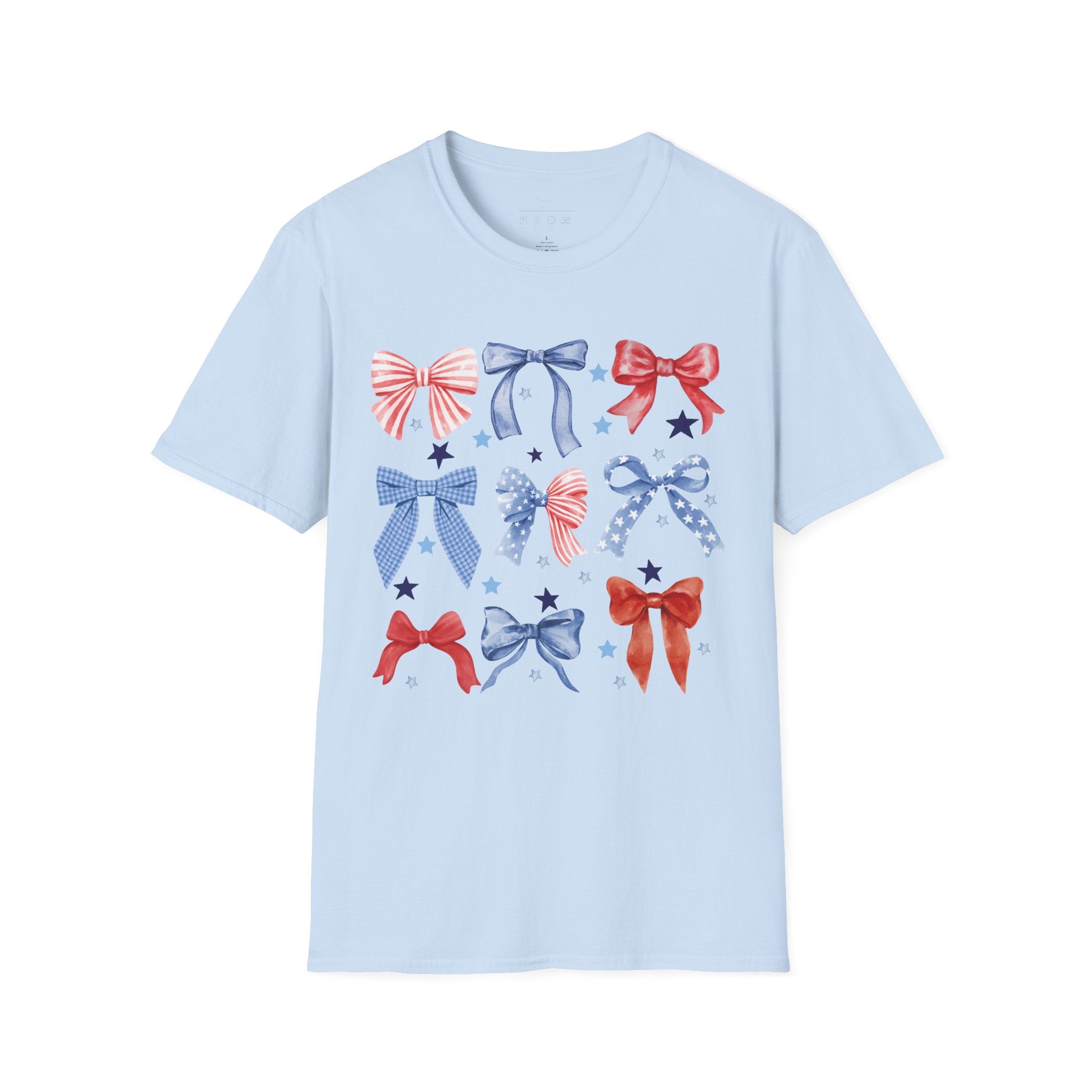 Patriotic Red White Blue Bow T-Shirt — Stars & Ribbon Graphic Tee