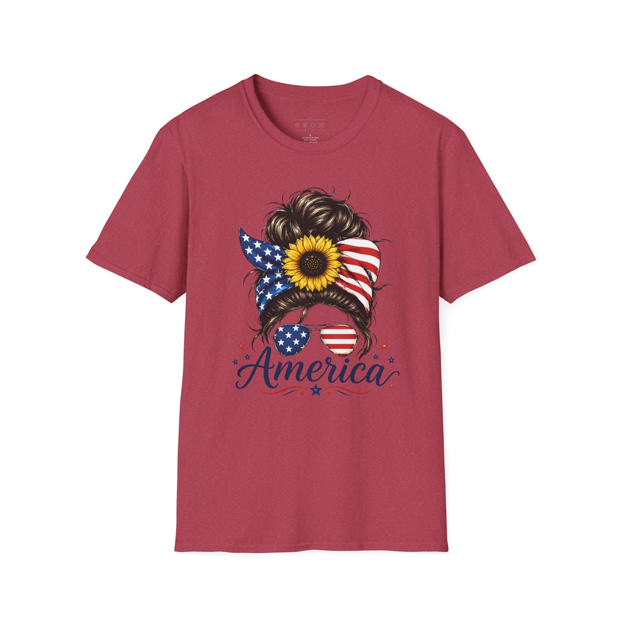 T-Shirt — Patriotic Sunflower Messy Bun (America)