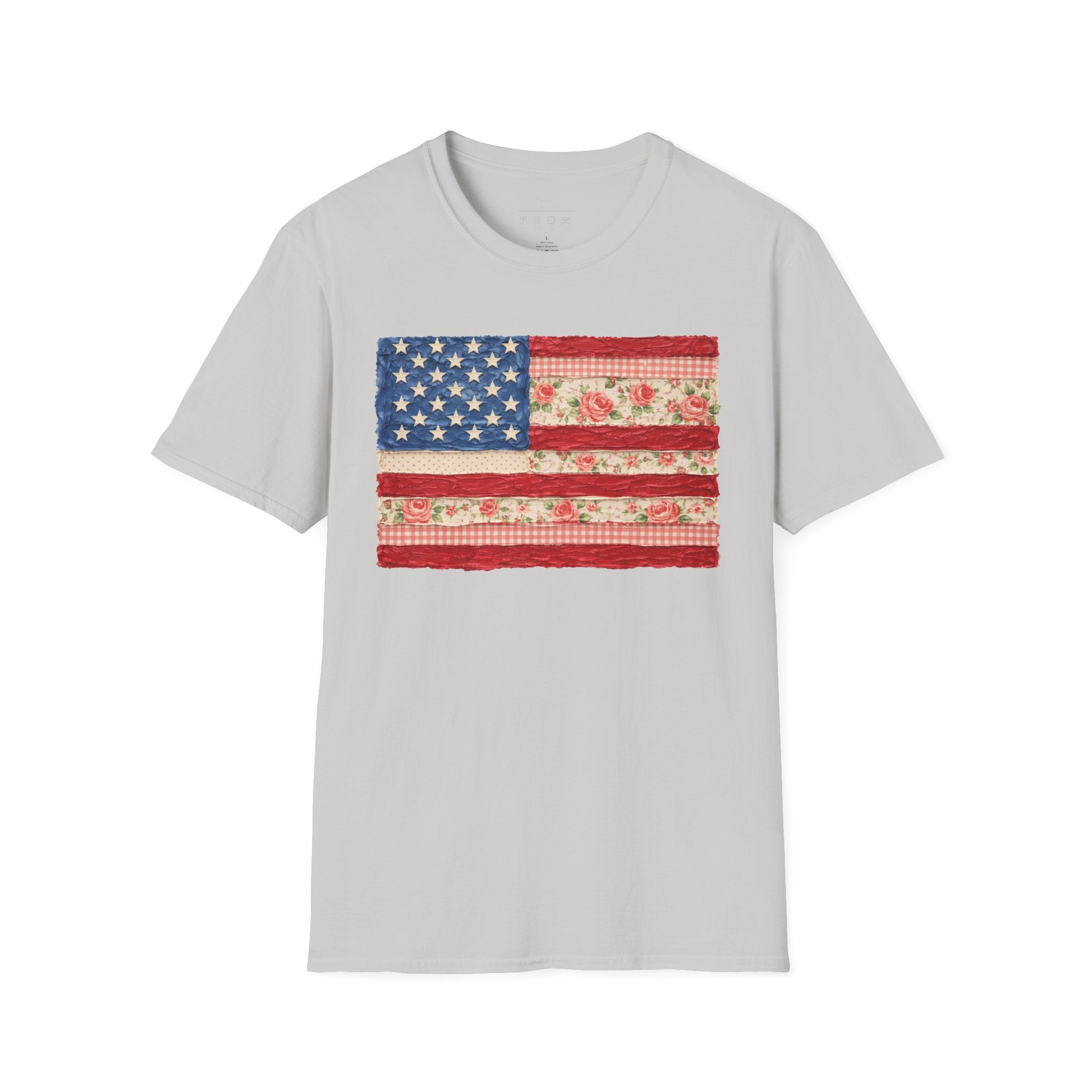 Patriotic Floral American Flag T-Shirt — Vintage Rose USA Tee for Fourth of July