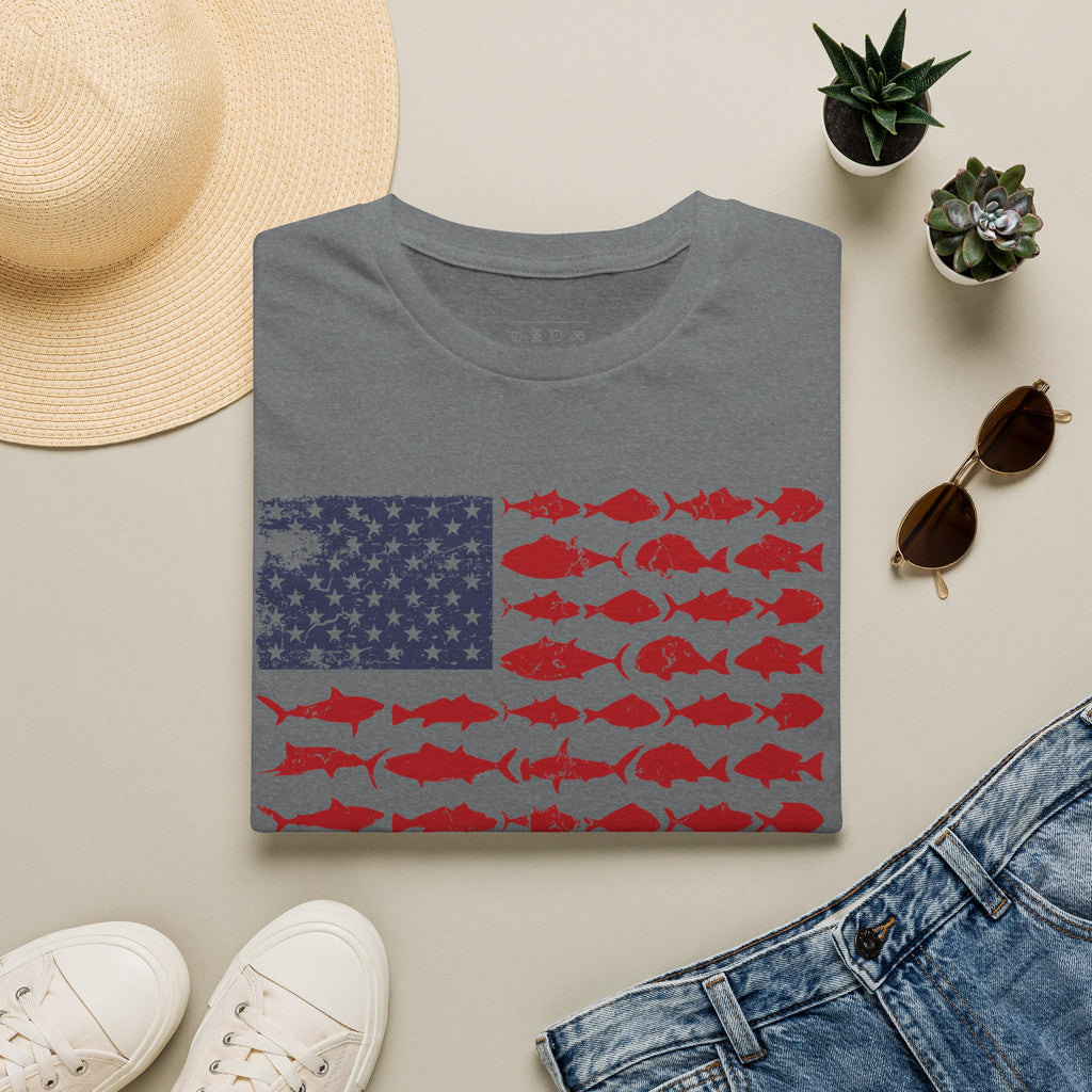 American Fishing Flag T-Shirt — Patriotic Fish Graphic Tee