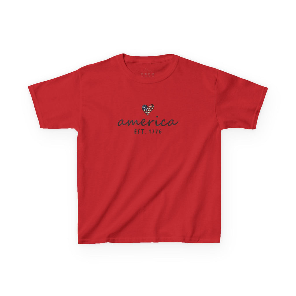 Youth, Kids Tee - 'america EST. 1776' Heart Flag Patriotic T-Shirt for Fourth of July