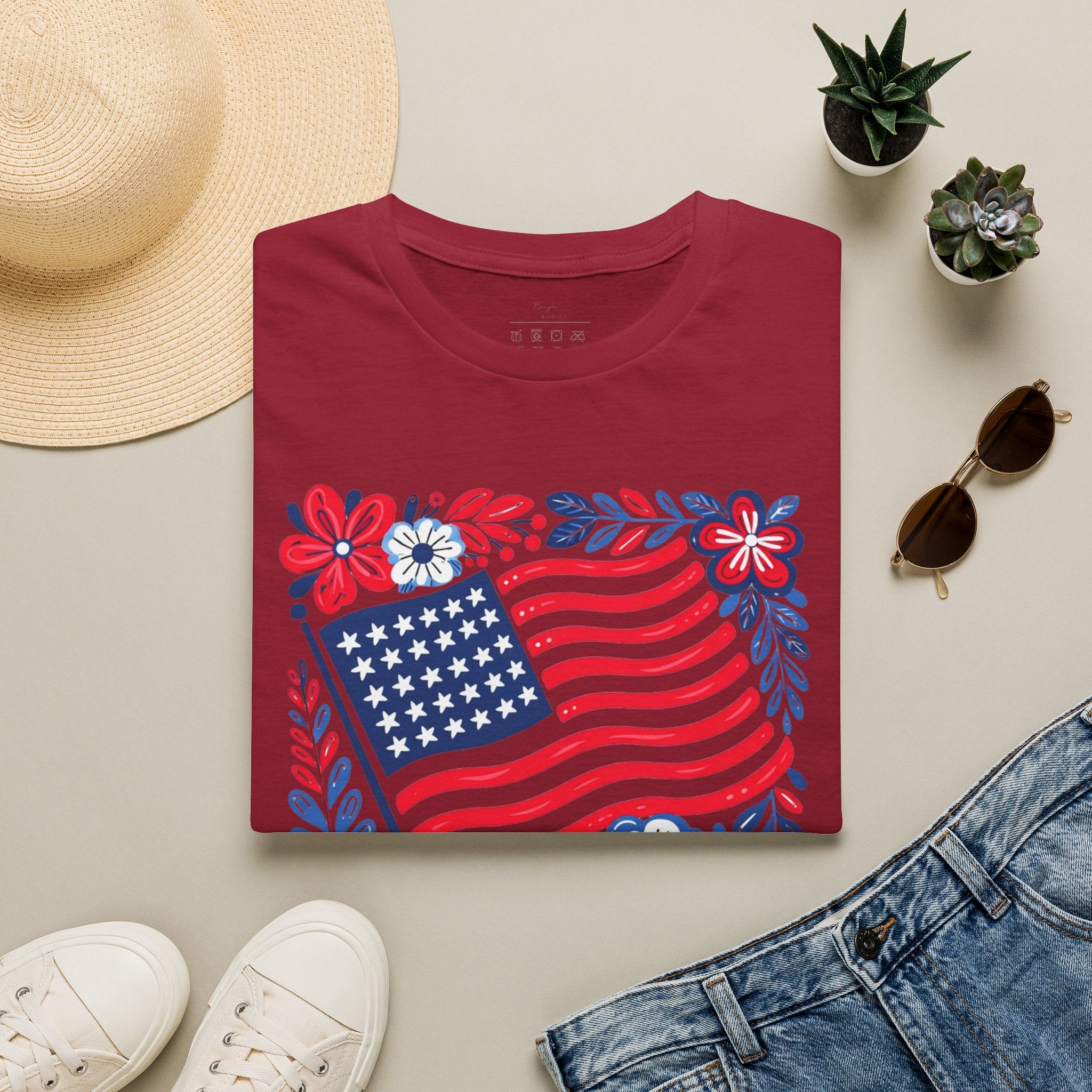 American Flag Floral T-Shirt — Patriotic Stars & Stripes Tee