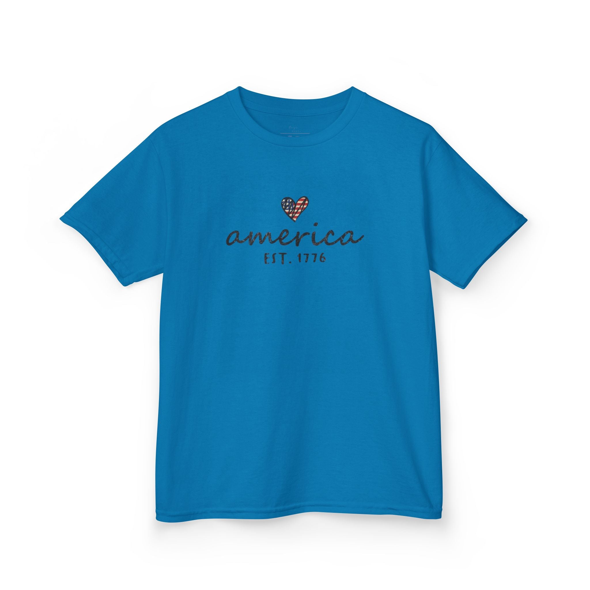 Youth, Kids Tee - 'america EST. 1776' Heart Flag Patriotic T-Shirt for Fourth of July