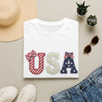 USA Applique T-Shirt — Patriotic 4th of July Flag Letter Tee