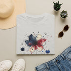 Butterfly Watercolor T-Shirt — Patriotic Red White Blue Floral Graphic